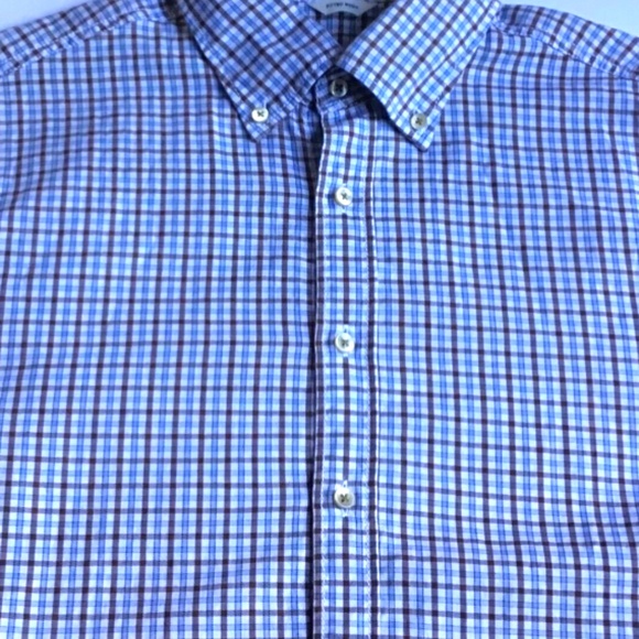 Stenstroms fitted body blue &. Brown checkered cotton dress shirt Sz M - Picture 4 of 11
